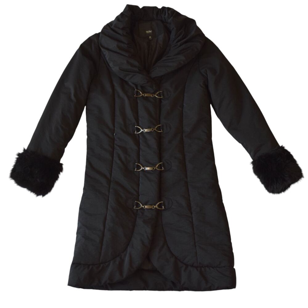 Mossimo Black Puffer Coat Faux Fur Cuffs Toggle Front Size M